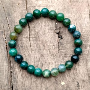 Moss Agate Crystals Beads Bracelet, Natural Moss Agate Bracelet, Handmade Moss Agate Gemstone Bracelet, Agate Beaded Bracelet Gift for Her
