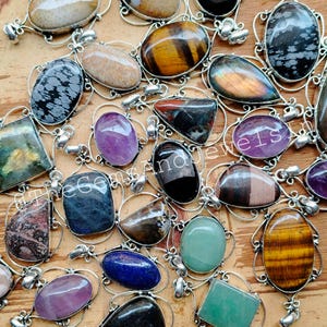 Wholesale Mix Gemstone Pendant, Minimalist Pendants, Natural Mixed Gemstone Pendant, 925 Sterling Silver Pelted Pendant, Gift for Her