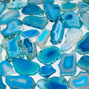 Sky Blue Agate Slice Lot, Wholesale Polished Gemstone Slabs For Jewelry Making Stone