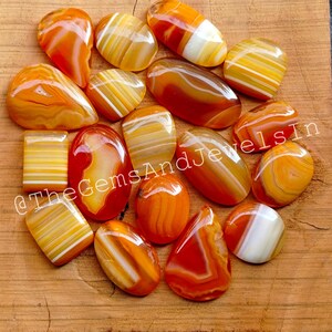 Banded Agate Cabochon Lot, Wholesale Orange Banded Agate Gemstone Lot, Natural Banded Agate Crystal Stone for Jewelry Making Stone