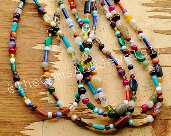 Natural Mix Gemstone Beads Necklace, Boho Healing Crystals