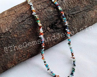 Natural Mix Crystal Chip Necklace, Gemstone Nuggets, Adjustable 18"