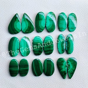 Malachite Matched Gemstone Pair, Malachite Pair, Malachite Cabochon Pair, Natural Flatback Malachite Pairs For Earring Jewelry Stone