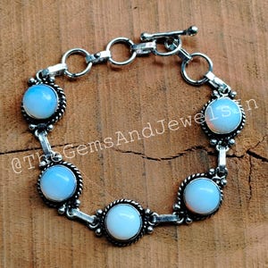 Opalite Bracelet, Opalite Gemstone Bracelet, Dainty Bracelet, 925 Straling Silver Plated Bracelet, Opalite Adjustable Bracelet, Gift for Her
