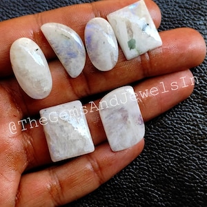 Natural Rainbow Moonstone Crystal, White Rainbow Moonstone Cabochon Lot, Wholesale Rainbow Moonstone Gemstone Lot for Jewelry Making Stone