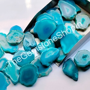 Wholesale Agate Crystal Lot, Agate Slice Druzy Gemstone, Sky Blue Banded Agate Slice,  Geode Polished Agate Slabs for Wirewrap Jewelry Stone
