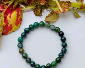 Handmade Moss Agate Gemstone Bracelet, Natural Crystal Beads