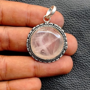 Pendentif en quartz rose, pendentif fait main de pierres précieuses de quartz rose, pendentif bohème, pendentif pelé en argent sterling 925, pendentif en quartz rose en gros