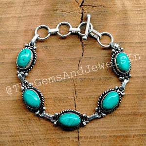 Turquoise Bracelet, Natural Turquoise Gemstone Bracelet, 925 Straling Silver Plated Bracelet, Turquoise Adjustable Bracelet, Gift for Her
