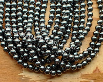 Grey Hematite Beads, 8mm Genuine Round Crystal Beads, DIY Jewelry Making