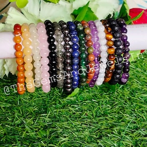 Natural Crystals Beads Bracelet, Gemstone Beads Bracelet, Healing Gemstone Chakra Bracelet Stack (7.5 Inches) Beaded Bracelet For Women, Men