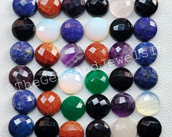 Wholesale Faceted Round Cabochon Lot, Mixed Gemstone, 16mm, Polished For Jewelry