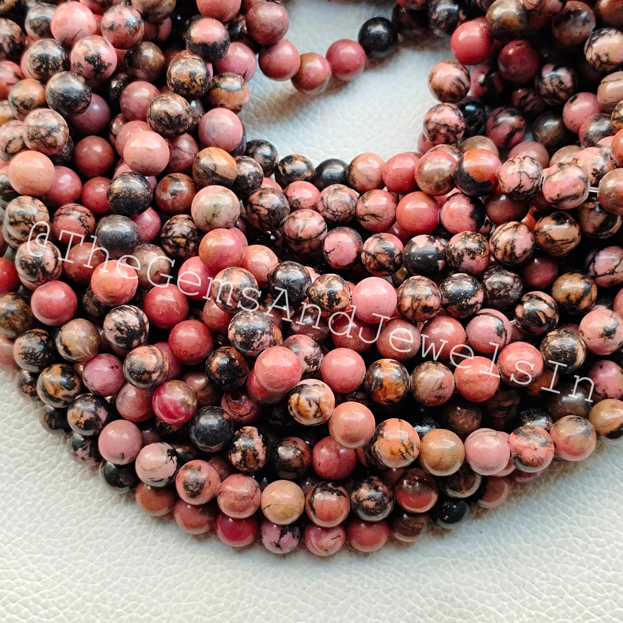 60 Perline In Rodonite Naturale 6mm - Fili Per Gioielli Fai Da Te Rosso E 1375166