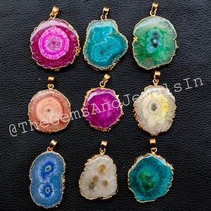 Natural Solar Quartz Druzy Pendant, Solar Druzy Gold Plated Pendant, Wholesale Solar Druzy electroplated Pendant, Gift for Her, Gift for Mom