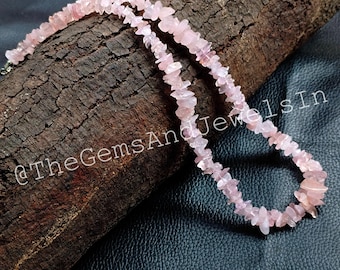 Rose Quartz Chip Bead Necklace, Adjustable Gemstone Nugget