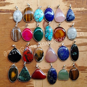 Mixed Bezel Pendant, Natural Mix Gemstone Pendant, Silver Pelted Pendant, Wholesale Mix Gemstone Pendant Lot, Gift for Her, Gift For Mom