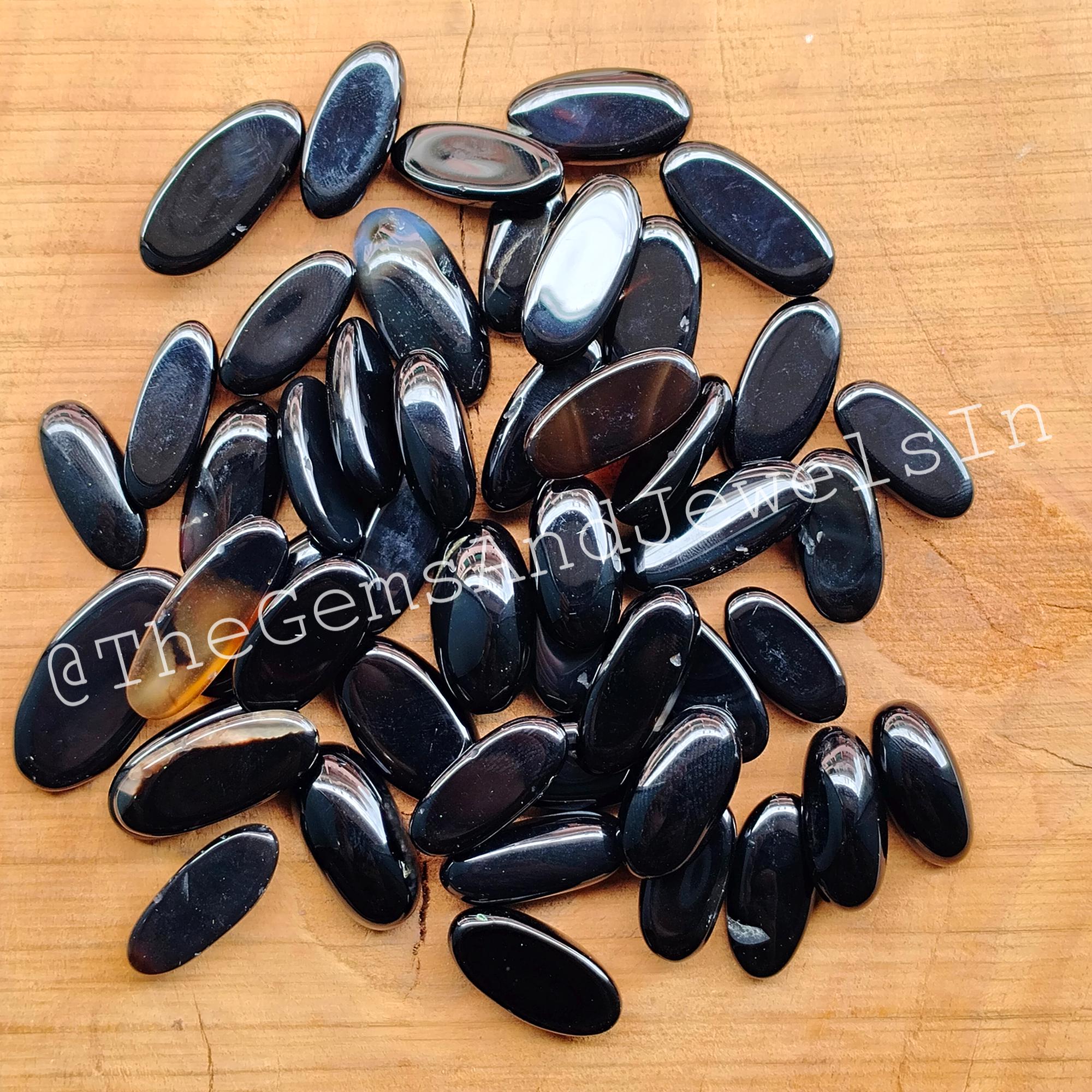 Natural Black Onyx Oval Cabochon Lot, Wholesale Polished Gemstone