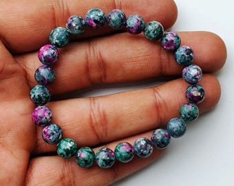Natural Ruby Zoisite Gemstone Bracelet, Handmade Crystal Beads, Gift for Her