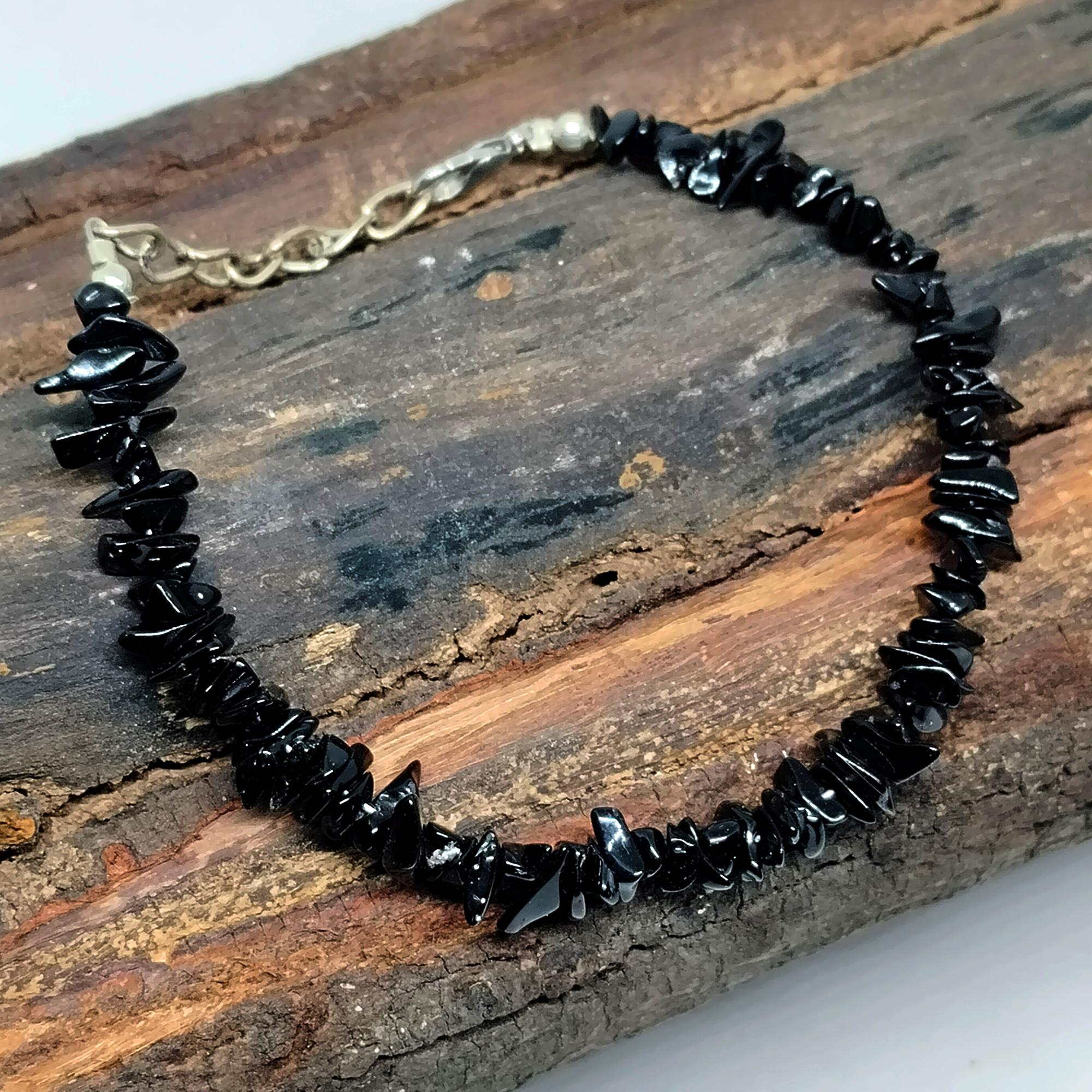 Black Onyx Chips Beads Bracelet, Natural Adjustable Healing
