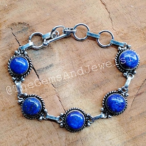 Lapis Lazuli Bracelet, Natural Lapis Lazuli Gemstone Bracelet, 925 Straling Silver Plated Bracelet, Lapis Adjustable Bracelet, Gift for Her