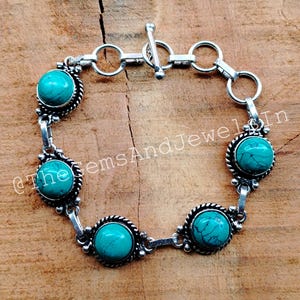 Turquoise Bracelet, 925 Straling Silver Plated Bracelet, Natural Turquoise Gemstone Bracelet, Turquoise Adjustable Bracelet, Gift for Her