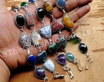 Gemstone Mix Bracelet, Natural Handmade Gemstone Bracelet, Silver Plated Adjustable Bracelet, Wholesale Mix Gemstone Bracelet, Gift for Her