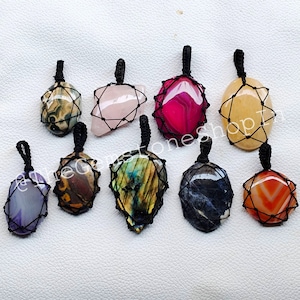 Handmade Macrame Pendant Lot, Natural Mix Stone Macrame Cabochon Pendant, Wholesale Mix Gemstone Macrame Pendant Lot, Gift for Her