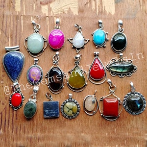 Natural Mix Gemstone Pendant, Mixed Gemstone Pendant, Silver Pelted Pendant, Wholesale Mix Gemstone Pendant Lot, Gift for Her, Gift For Mom