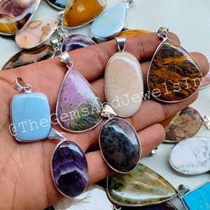 Mixed Bezel Anhänger, natürlicher Mix Edelstein Anhänger, 925 Sterling Silber überzogener Anhänger, Großhandel Mix Edelstein Anhänger Lot, Geschenk für Sie