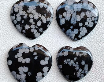 Snowflake Obsidian Crystal Hearts, Snowflake Obsidian Heart, Obsidian Puffy Heart, Obsidian Heart Cabochon, Pocket Heart For Jewelry Stone