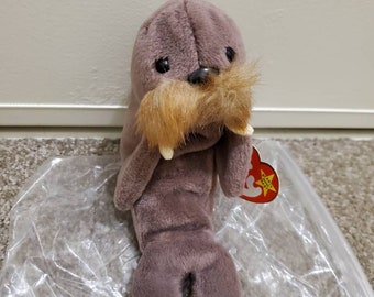 Jolly The Walrus Rare Ty Beanie Baby Pellet in PVC di prima generazione