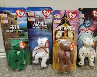 1999 Mcdonalds The Bear Ty Beanie Baby Collection Rare Boxed unopened Set of 4. Erin, Maple, Brittania and Glory