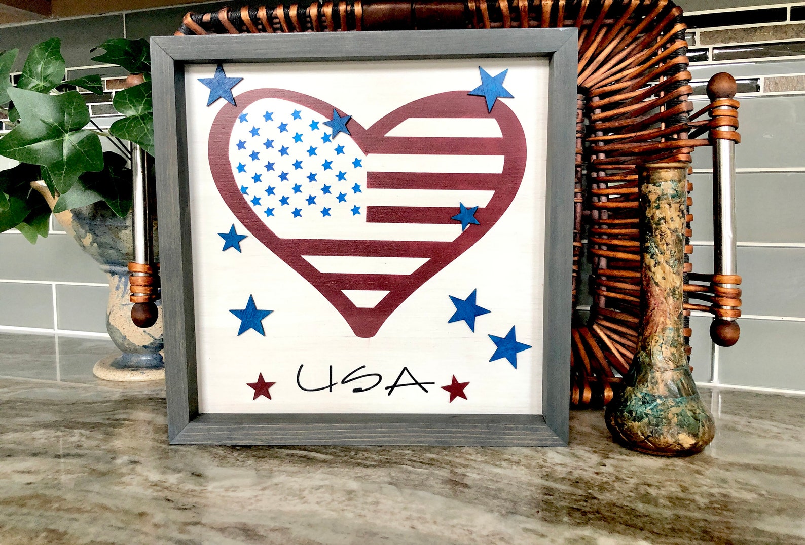 Personalized Patriotic Wall Art Home Decor Rustic Flag Heart Etsy