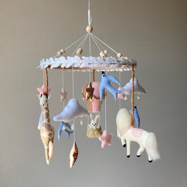 Special order carousel mobile, toddler girl decor, crib mobile, hanging nursery decor, custom mobile, baby shower present, new mom gift.