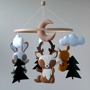 Woodland nursery mobile, baby girl mobile, baby mobile boy, hanging mobile, baby shower gift, cloud mobile, woodland animals mobile