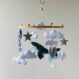 Whale baby mobile, ocean mobile, personalized nursery mobile, narwhal dolphin, nursery hanging crib mobile, newborn present,baby shower gift