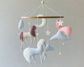 Unicorn baby mobile for girl, unicorn nursery, crib mobile, baby shower present, moon and cloud mobile, hanging nursery decor, newborn gift.