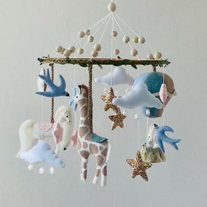 Baby mobile carousel, crib horse mobile for neutral nursery, baby shower present, girl and boy mobile, hanging nursery decor, newborn gift.