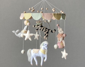 Circus baby mobile, toddler girl decor, carousel mobile, crib boy mobile, hanging nursery decor, baby shower present, new mom gift.
