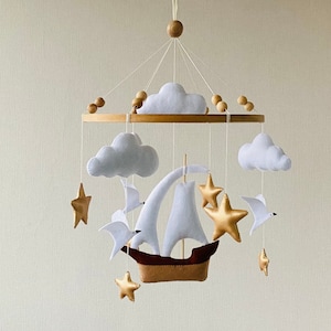Ship Baby Mobile Personalized  nursery Felt baby mobile boy sea ocean hanging crib mobile newborn baby shower gift
