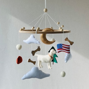 Dog mobile for nursery, hanging boy mobile, gender neutral mobile, cot girl mobile, Puppy ball mobile, newborn gifts, expecting mom gift.