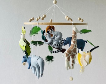 Babysafari kwekerij, babybedje mobiel, Afrikaanse realistische dieren, Baby mobiel meisje, moedercadeau, unisex mobiel, pasgeboren douchecadeau.