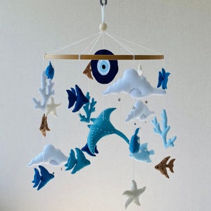 Ocean baby mobile for nursery, Evil Eye personalized mobile girl and boy, baby shower gift,hanging crib animal mobile, newborn present.