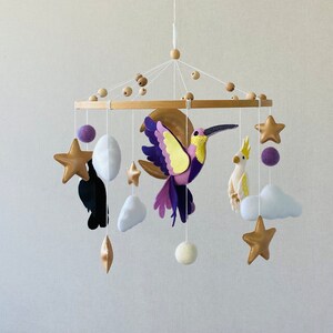 Baby mobile in a tropical bird,  nursery mobile with realistic felt animals, mobile for baby girl nursery, Crib mobile, newborn gift.