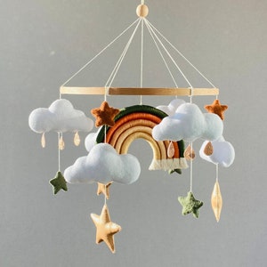 Rainbow  baby Mobile, Baby Bed Decoration, baby mobile boy, Felt mobile, hanging musical mobile, kit Crib mobile, baby shower gift.