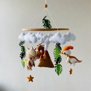 Dinosaur Mobile, embroider crib mobile, Jurassic nurser decor, baby mobile boy,  hanging jungle mobile,  newborn gifts, cot mobile.
