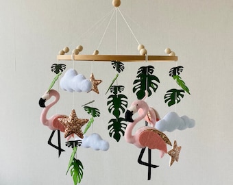 Girl mobile, flamingo Baby Mobile, nursery felt animals, crib mobile, clouds mobile, hanging nursery decor, newborn gift,baby shower present