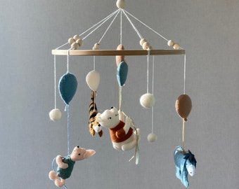 Winnie the Pooh and his friends, Baby mobile boy, cot girl mobile, Vintage Winnie the Pooh Nursery, hanging teddy bear mobile, baby shower.