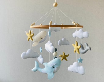 Ocean baby mobile, whale mobile, personalized nursery mobile, nursery hanging crib mobile, mobile for boy, newborn present,baby shower gift,