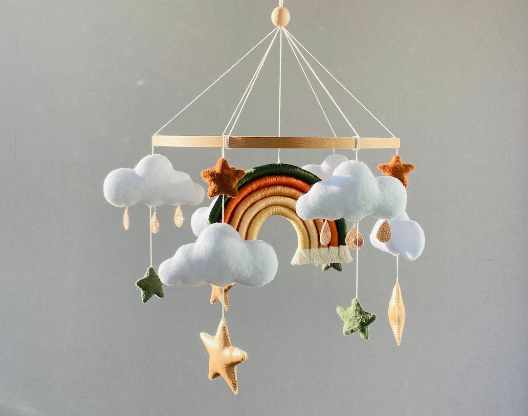 Rainbow Baby Mobile, Baby Bed Decoration, Baby Mobile Boy, Felt Mobile